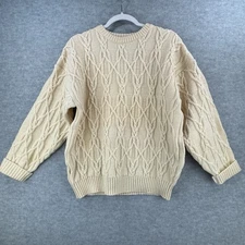 True North Inco Canada Virgin Wool Cable Knit Fishermans Sweater Size L Ivory *