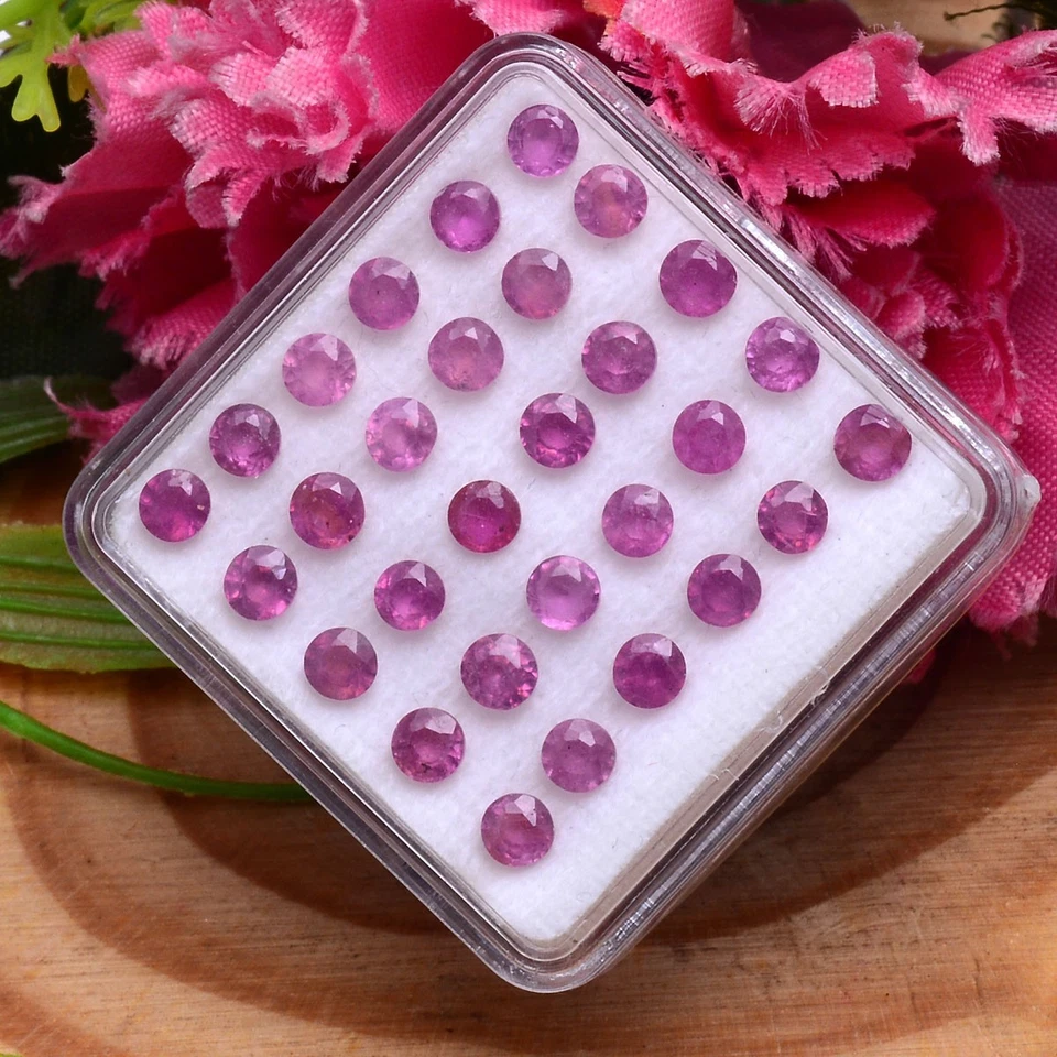 30 Pcs Natural Ruby Mozambique Round Cut 3.50mm Pinkish Red Stunning Gemstones - Image 2 of 4