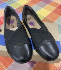 Clarks Collection Medora Jem Black Elastic Cross Slip On Comfort Loafer 6.5