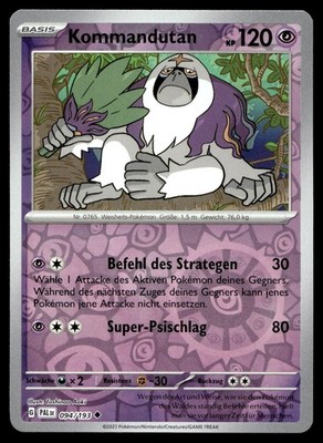 Kommandutan 094/193 Uncommon Paldea Evolved Pokemon Reverse Holo NM Deutsch