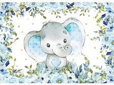 Elephant Boy Baby Shower Backdrop, Blue Floral Elephant Baby Shower Party Decora