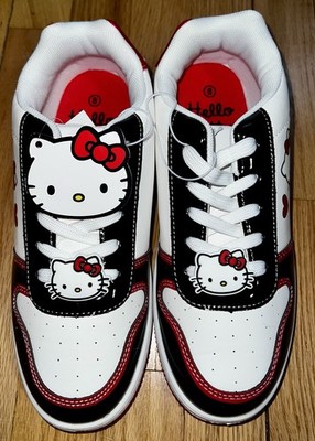Hello Kitty Low Top Lace Up Athletic Sneakers White Black Red Cartoon Breathable
