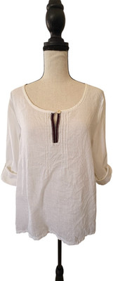 German Linen Top Hammerschmid With Roll Tab Sleeves Velvet Keyhole Trim L