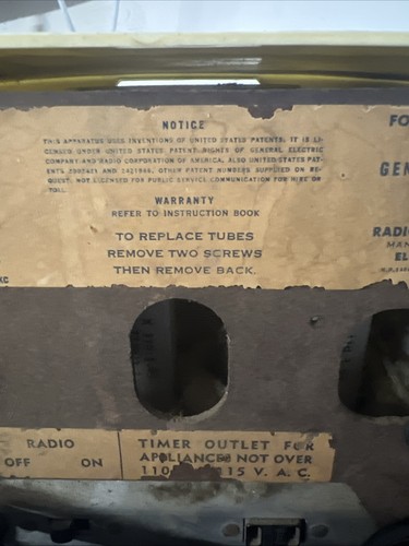 Radio sveglia a valvole General Electric modello 516F vintage anni 50 ricambi radio - Foto 8 di 13