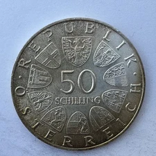 Austria 1971 Julius Raab 50 Schilling Silver Coin • Austrian Mint • Vintage