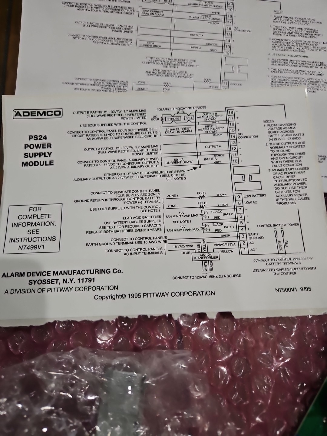 Ademco 24V Power Supply Module PS24 New Open Box