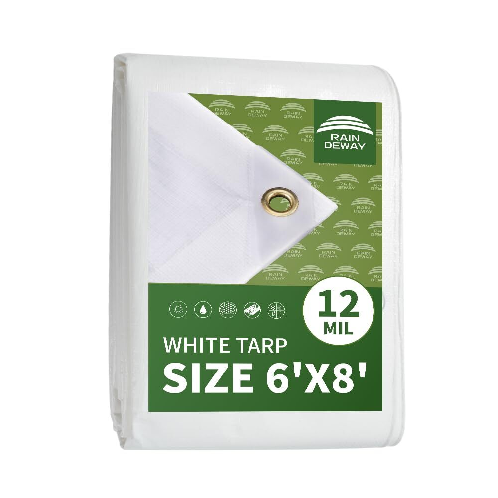 Heavy Duty White Tarps 6' X 8',12 Mil Extra Thick,Durable,Waterproof, UV Resi...