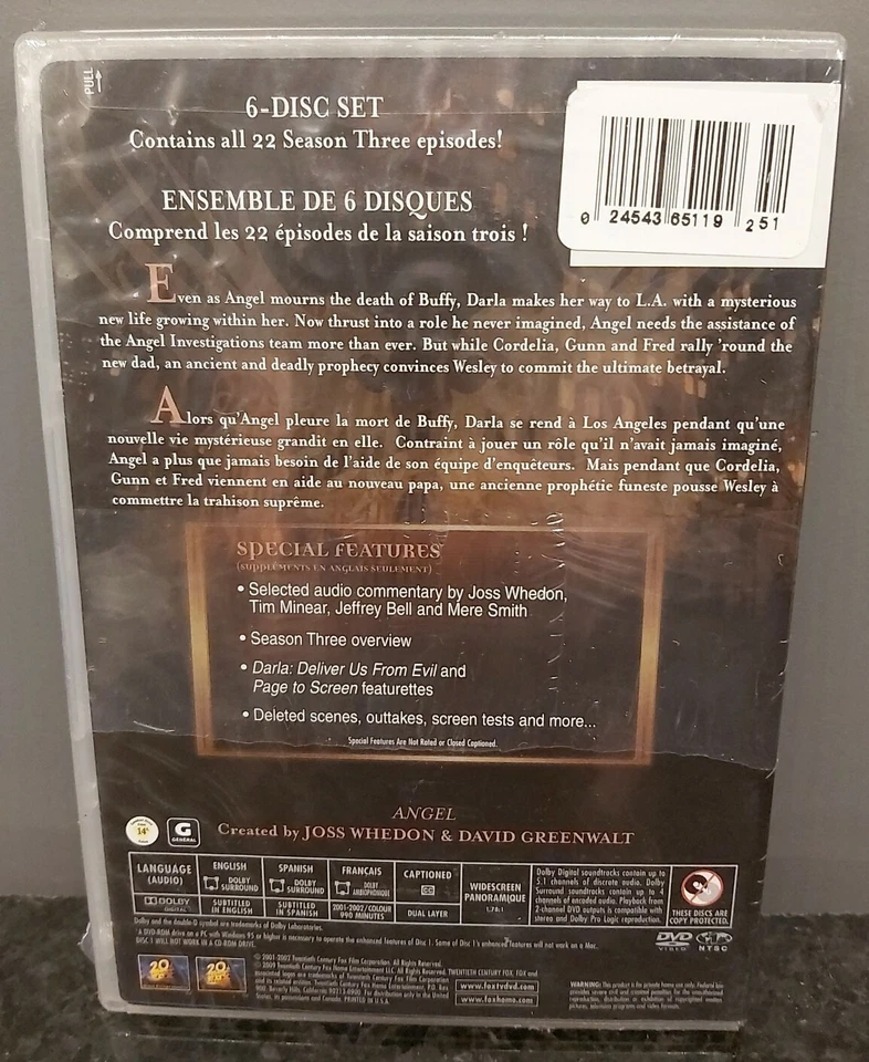 ANGEL SEASON THREE 2002 DVD Box Set David Boreanaz Joss Whedon NEW SEALED - Image 2 of 4