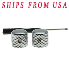 KAISH 2pcs Set Screw Metal Guitar Dome Knobs Chrome fit Telecaster or Bass