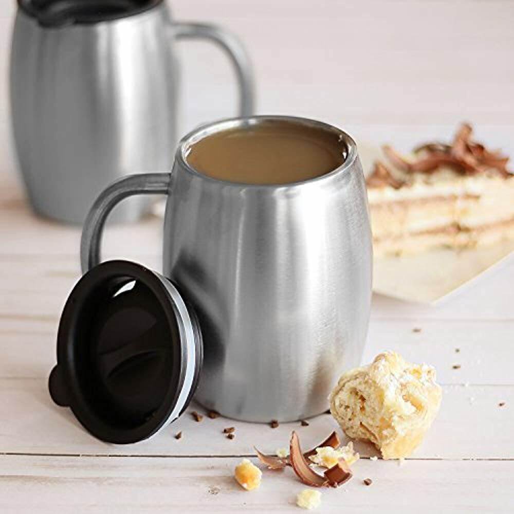Stainless Steel Coffee Mugs Spill Resistant Lids, 14 Oz Double Walled