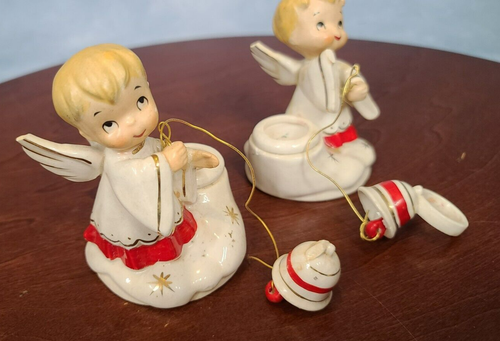 Vintage Holt Howard Christmas Choir Boy Angel Ceramic Candle Holder Set Of 2 Jap - Picture 2 of 8