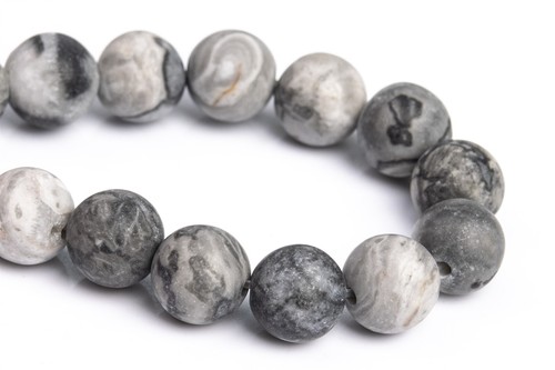 Cuentas sueltas redondas de jaspe de encaje gris mate natural grado AAA 4/6/8-9/15-16 MM - Imagen 9 de 11
