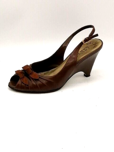 Franco Sarto Womens Pumps Cascade Brown Slingback Buckle Bows Peep Toe 8.5