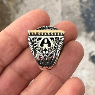 925 Sterling Silver Turkish Ottoman Signet Ring Double Headed 