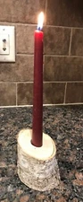 White Birch Wood Taper Candle Holder~Candle Not Included
