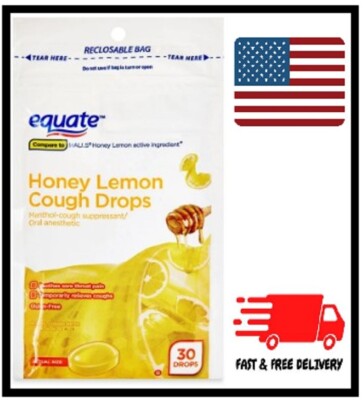 Equate Honey Lemon Cough Drops, 7.5mg Menthol, 30 Ct   Sore Throat Relief