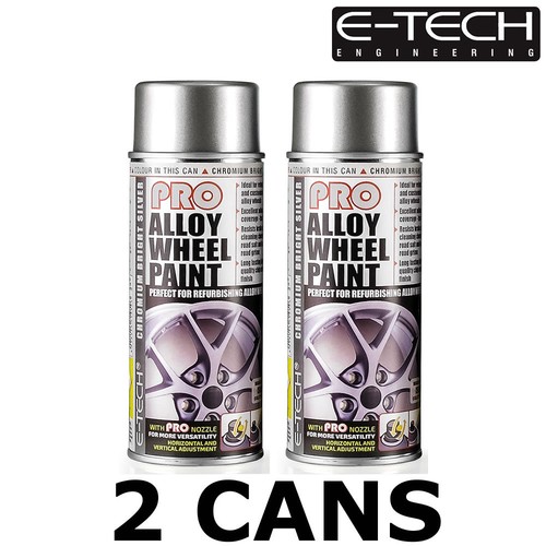 2x ETECH Pro Alloy Wheel Spray Paint CHROMIUM BRIGHT SILVER 400ML Car