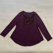 Style & Co Long Sleeve Top Women’s XL Purple Paisley Floral Empire Waist Boho