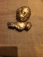 VINTAGE ANTIQUE PLASTER CHERUB HEAD FROM BELGIUM. WALL MOUNT ANGELS ARC/ Bust 
