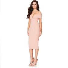 Revolve NOOKIE Athena Off the Shoulder Halter Midi Dress in Blush Pink Sz S NEW