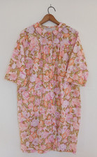 Vintage Women's Pink Floral Print Flannel Snap Pockets House Coat Robe M