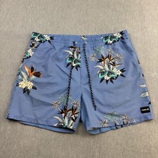 Hurley Shorts Men XL Blue Floral Palms Volley Boardshorts Swim Trunks Surf Beach