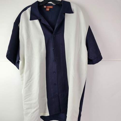Harrington Men's Rockabilly Bowling Shirt Blue White Button Front