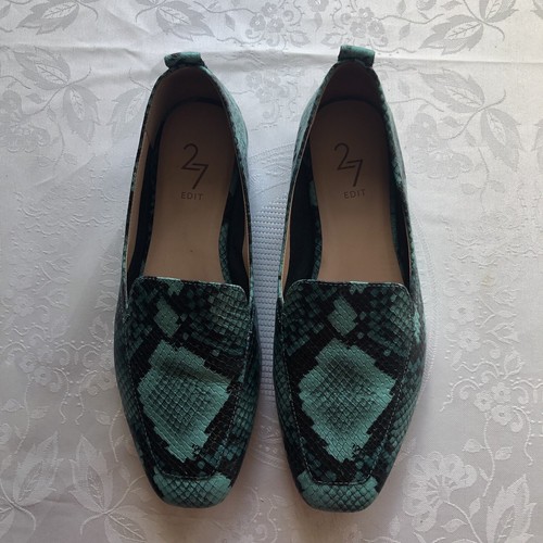Edit 27 Teal/Black Snake Skin Animal Print Flat Slip-On Shoes Women’s Size 7.5W - Bild 17 von 17