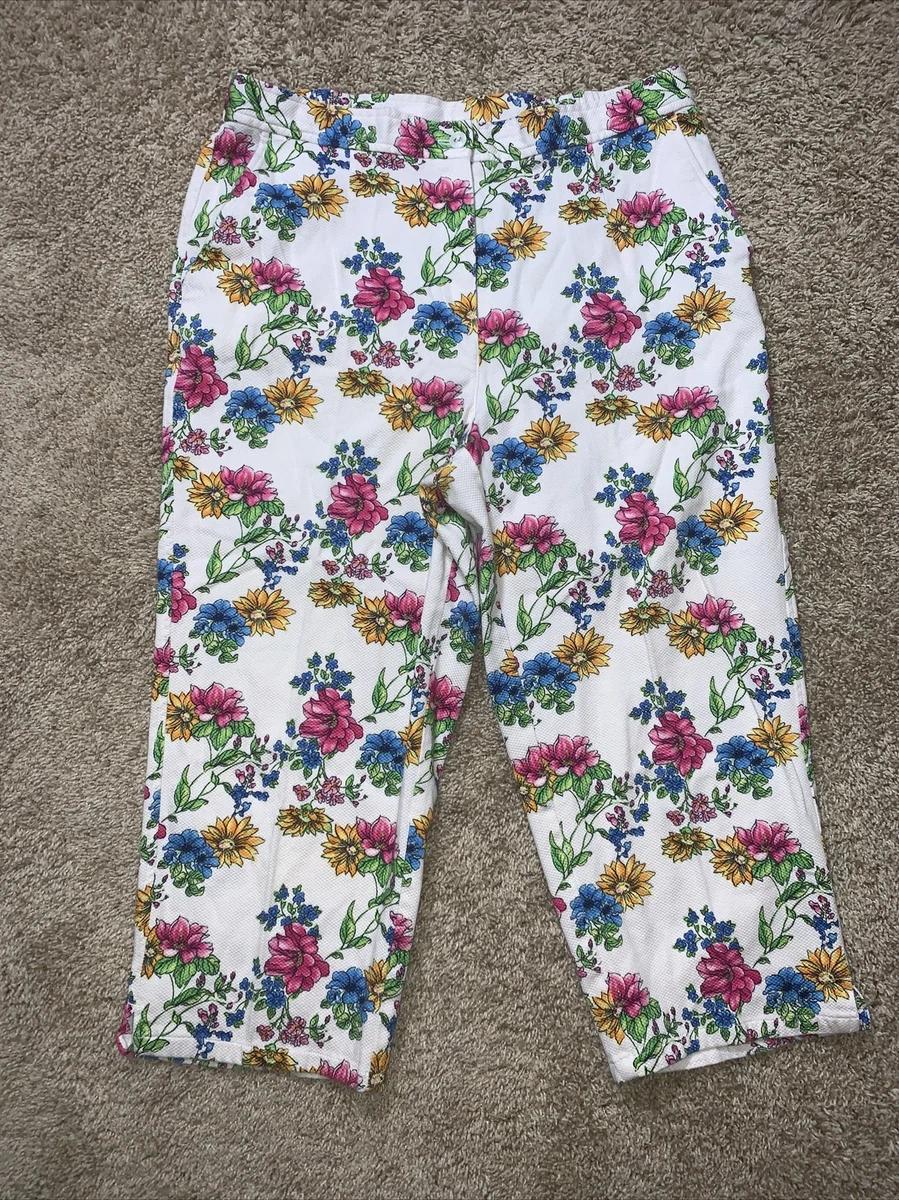 Koret Floral Print Capri Multi Color Pants Women s 32W Elastic