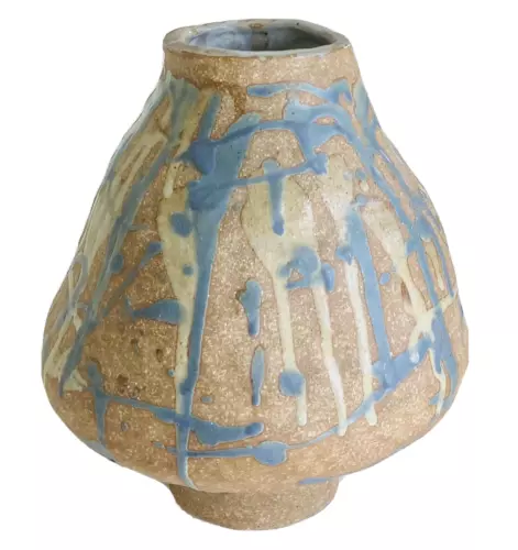 Heavy Studio Art Pottery Vase 8x8" Pollock-Style Glaze 70s Mid-Century Home MCM