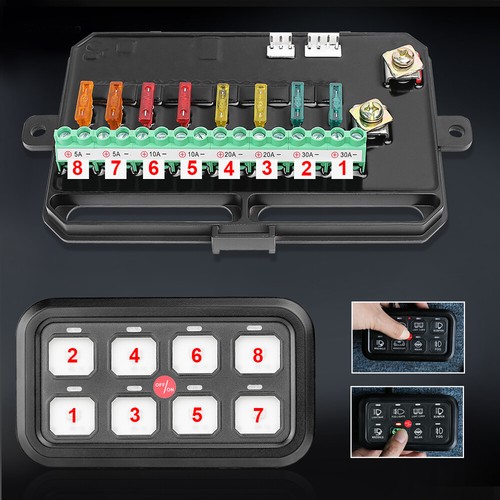 Panel de interruptor de 8 velocidades sistema de relé electrónico caja de relé de fusibles barco marino vehículos todo terreno UTV - Imagen 8 de 8