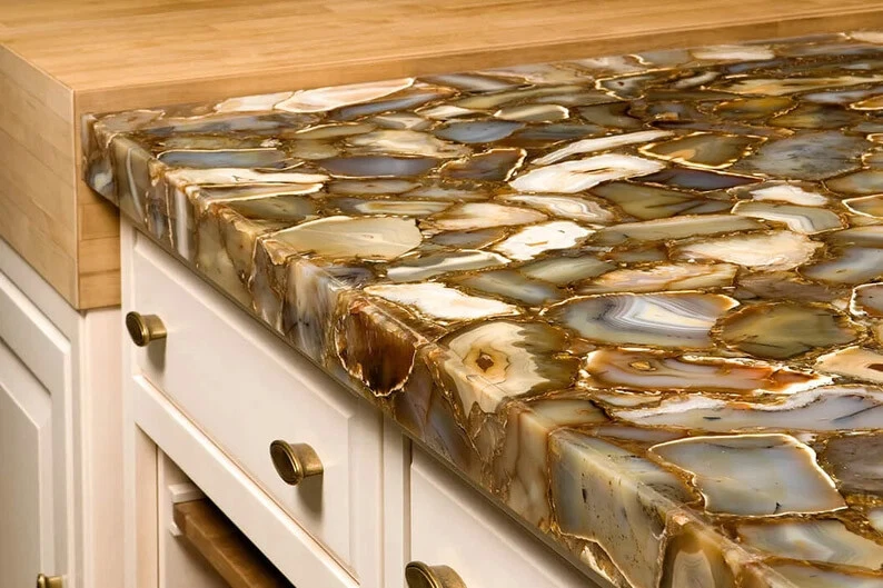 Agate Gem Stone Countertop Kitchen Slab Dine Table with Elegance Look Home Decor - Image 2 of 4