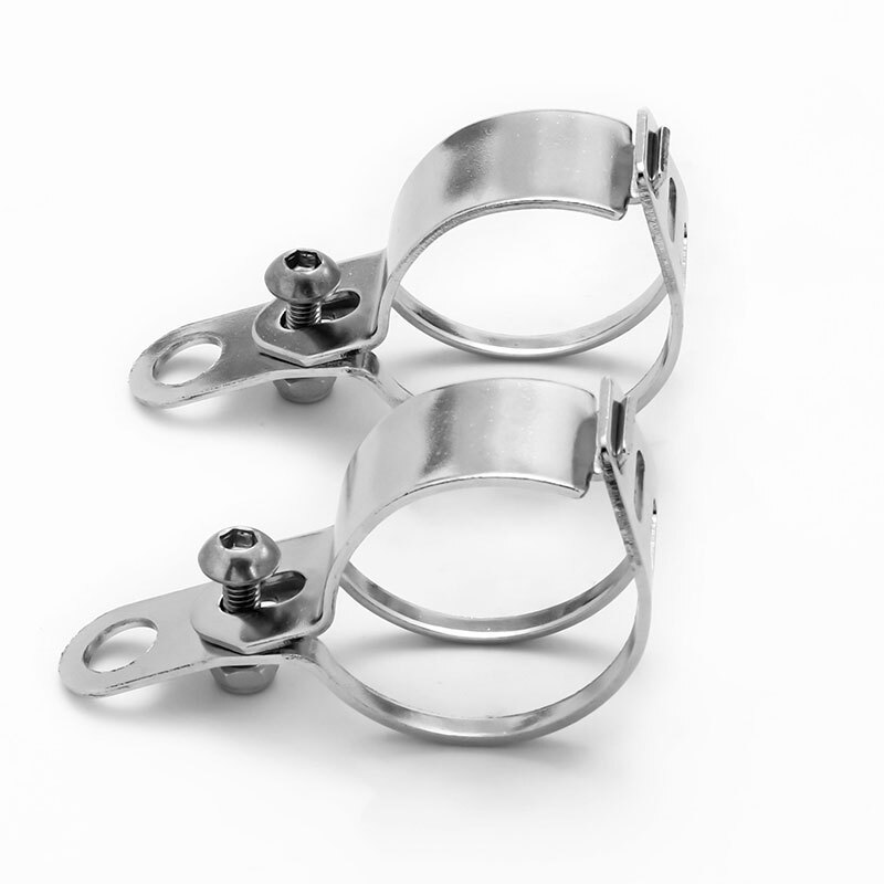 2x Silver Motorcycle Fork Turn Signal Clamp Mounts – Fits 35mm To 50mm Forks