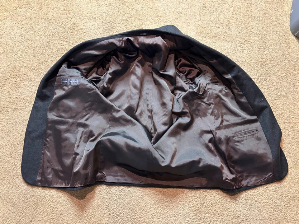 Oscar De La Renta 羊毛羊绒炭黑色西装外套运动外套夹克男式 44R — 第 2/4 张图片