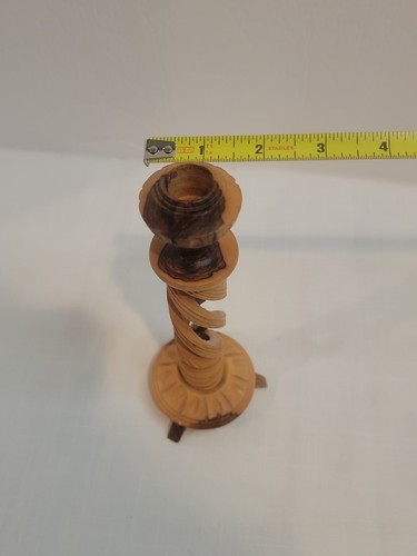 Shabbat Olivewood 8.5" Taper Candlestick Israel Jerusalem Barley Twist Holyland - Picture 9 of 9