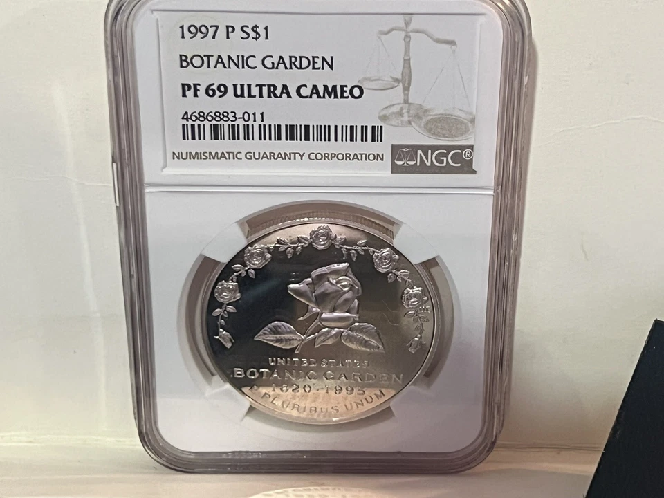 1997 P  1 oz 90% PROOF SILVER DOLLAR. BOTANIC GARDEN. NGC PF 69 UC +OGP+COA.     - Image 3 of 4