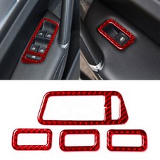 Cubierta de botón de control de ventana de fibra de carbono roja 4 piezas para Volkswagen Golf