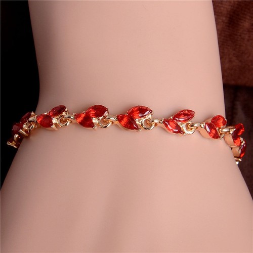18K GOLD EP 2 CT RUBY MARQUISE TENNIS LINK BRACELET - Picture 3 of 3