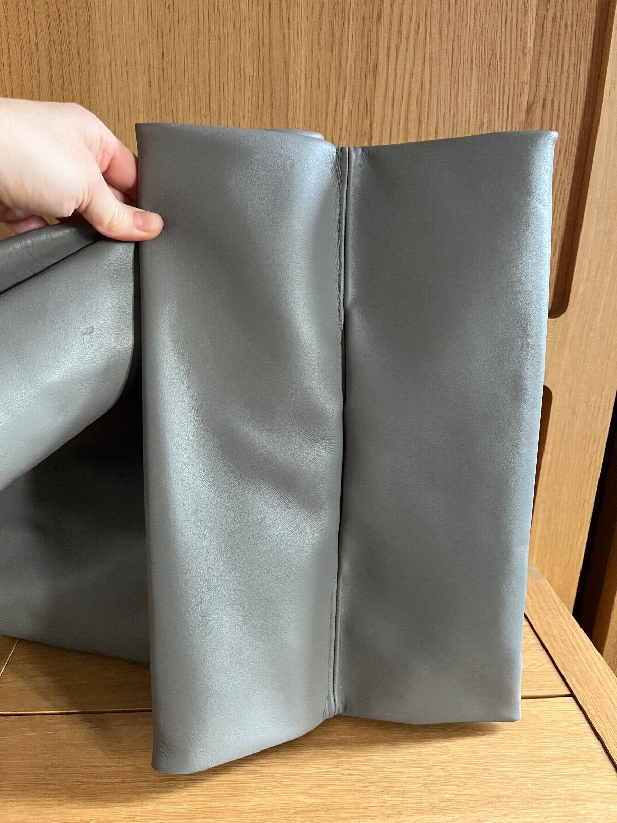 COS Oversized Leather Folded Shopper Tote Bag in Light Grey image 9