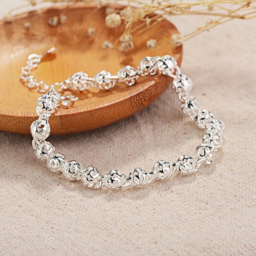 Feine hübsche schöne hohle Kugelkette 925 Sterling Silber Armband für Damen - Bild 8 von 24