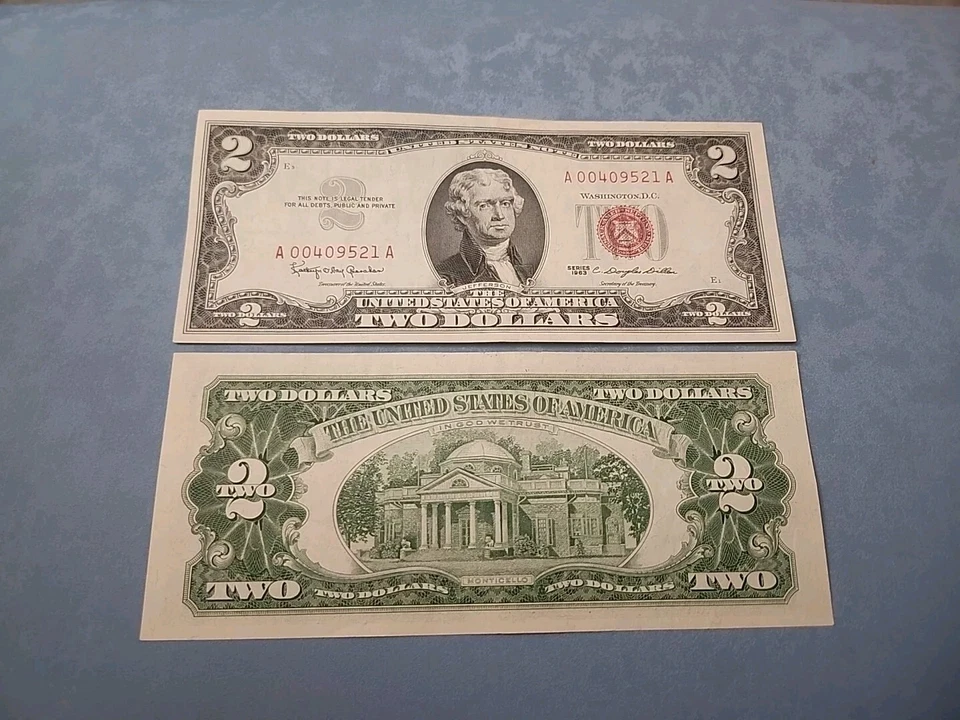 *RARE* DOUBLE 00 VERY LOW SERIAL NUMBER 1963 $2 RED SEALS AU+ CRISPY - Image 3 of 3