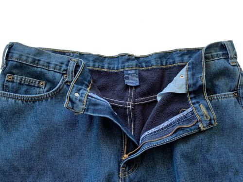 Jeans blu pieno, foderati in pile, gamba dritta a 5 tasche, taglia 38 x 30 - Foto 3 di 5