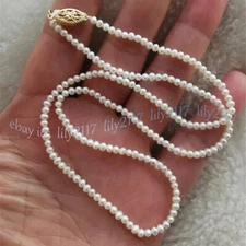Mini 2-3mm Real Natural White Akoya Pearl Necklace 14-28'' 14k Gold Clasp