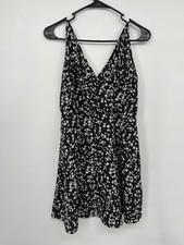Shein Dress Womens M Black Floral Sleeveless V-Neck A-Line