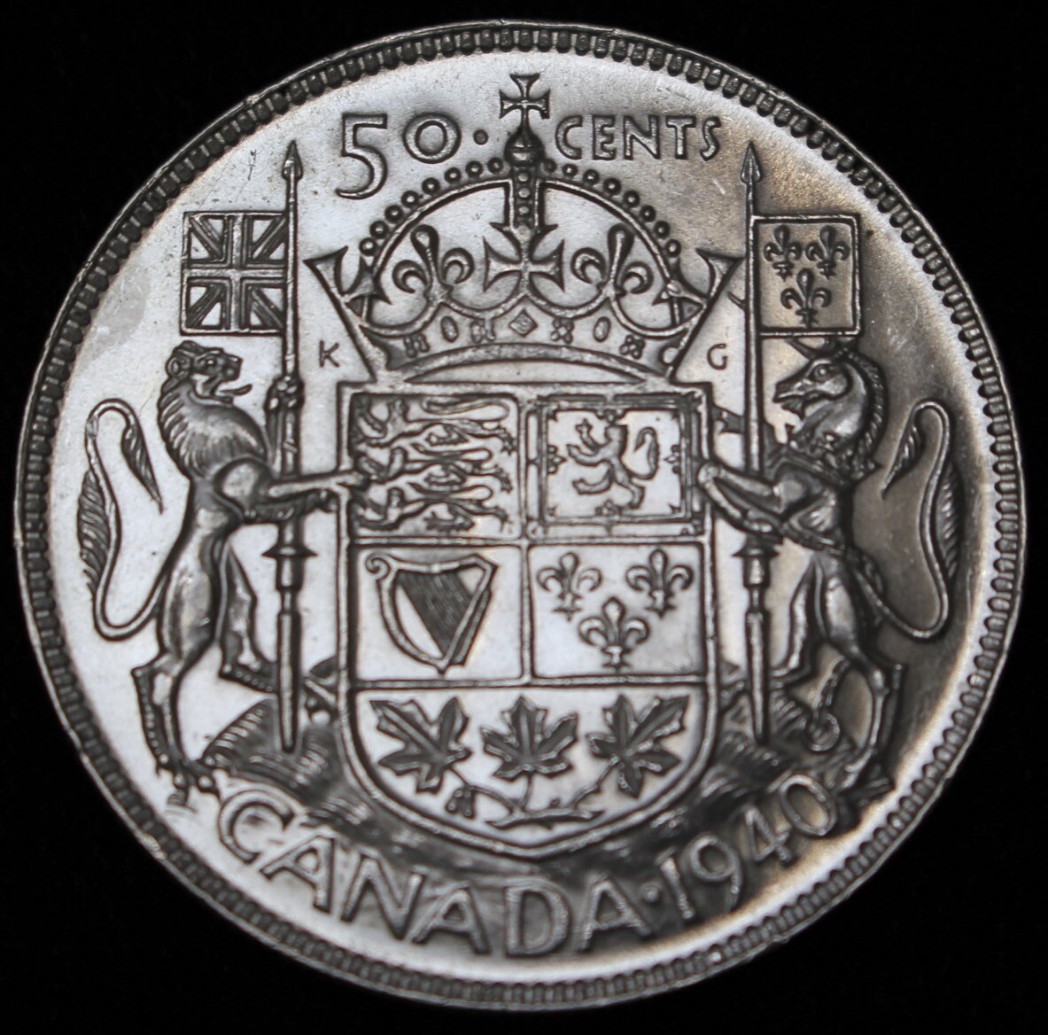 1940 CANADA - 50 CENTS HALF DOLLAR - .800 SILVER - George VI-WWII