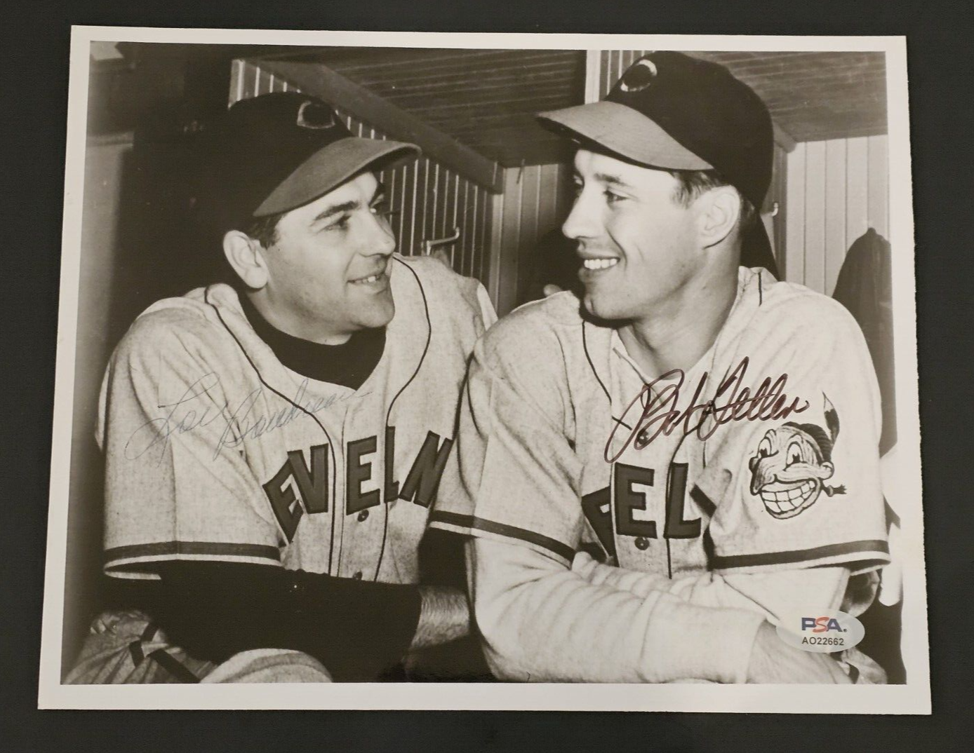 Bob Feller Autographed Signed & LOU BOUDREAU 8x10 Photo-HOF-CLEVELAND INDIANS-PSA 