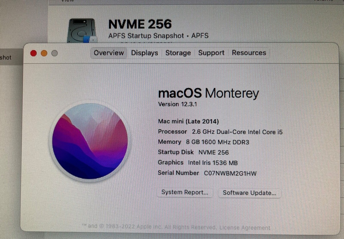 Mac Mini 2014 8GB Ram 256GB NVME Upgrade + 1TB HDD macOS Monterey