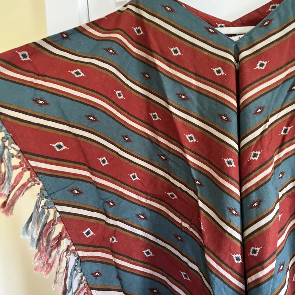 Poncho Ryan Michael Mezcla de Lino Rodeo Azteca Geométrico Estampado Occidental S/M Foto 2 de 4