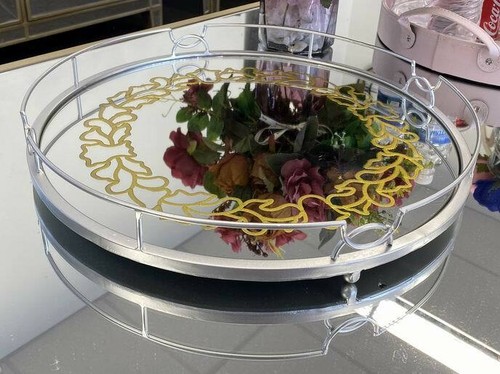 Decorative Mirrored Round Metal TRaY- Silver colour 40D cm - Picture 16 of 24