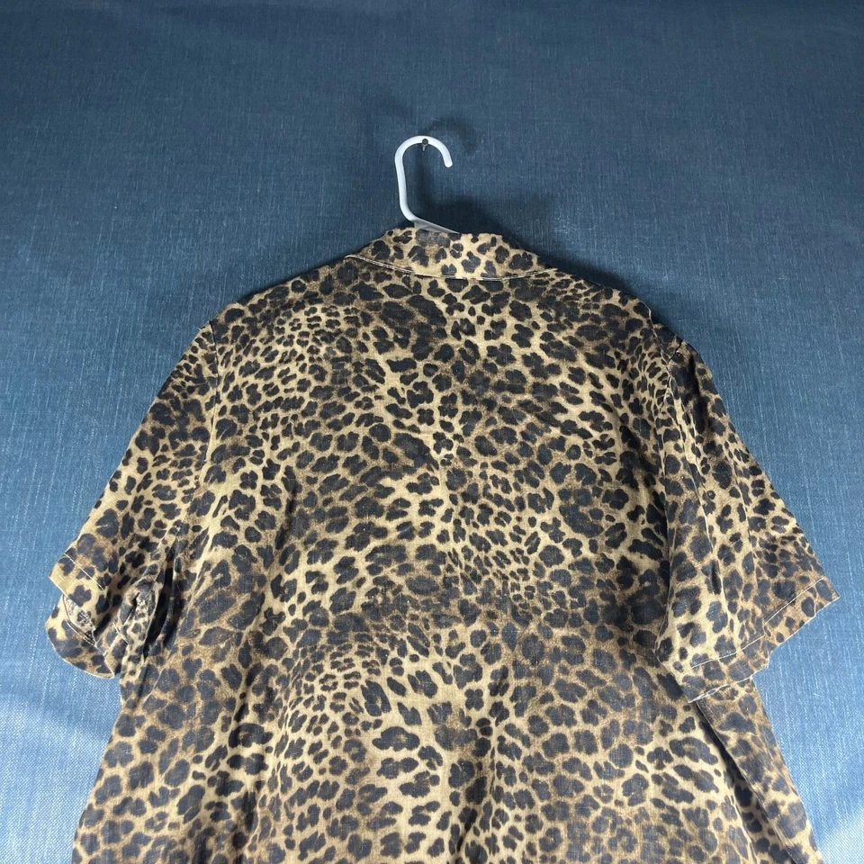 Lo último Blusa Top de Algodón para Mujer Talla 1X Marrón Lino Estampado de Leopardo Manga Corta a Presión Foto 3 de 4